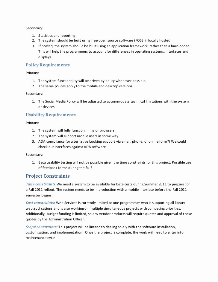 Project Requirements Document Example New Sample Project Requirements Document – Library Blog