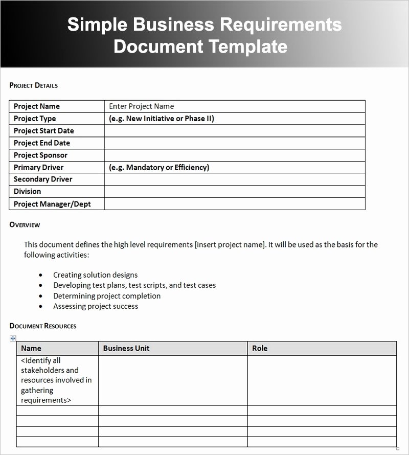 Project Requirements Document Example Unique 12 Business Requirements Document Examples Pdf