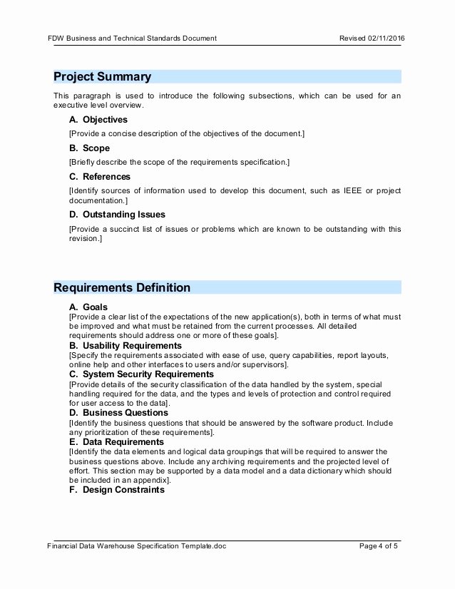 Project Requirements Document Example Unique Template Fdw Business Requirement Document