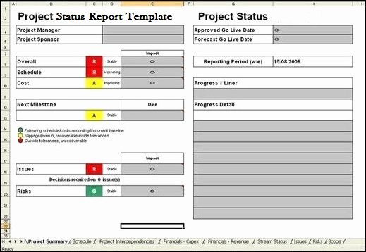 Project Status Report Template Excel Fresh Project Report Template