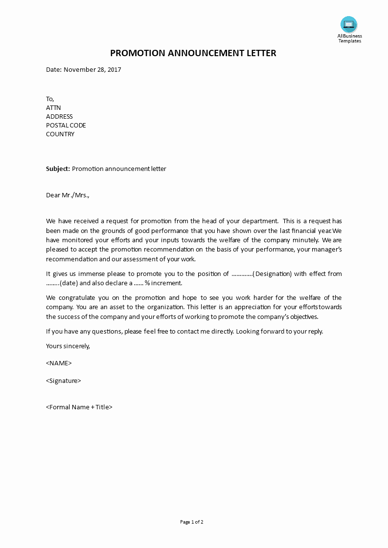 Promotion Announcement Letter Elegant Free Sales Promotion Announcement