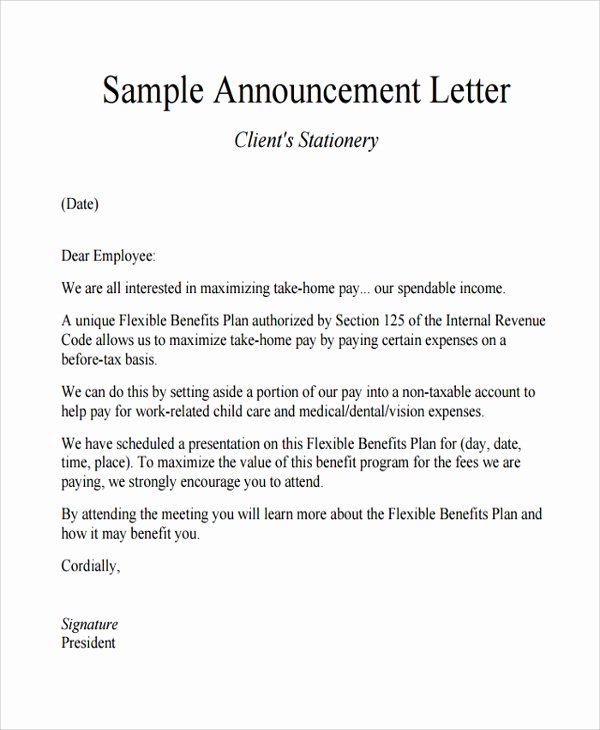 Promotion Announcement Template Elegant Sample Announcement Letter Template 11 Free Documents