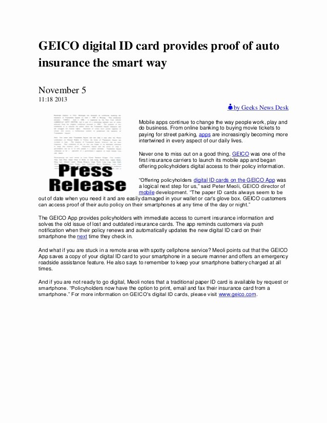 Proof Of Car Insurance Template Inspirational Geico Digital Id Card Provides Proof Of Auto Insurance the