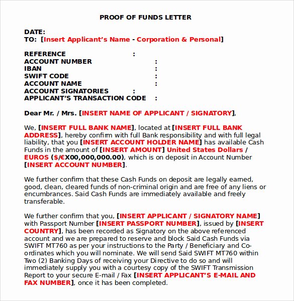 Proof Of Funds Letter Awesome Sample Proof Of Funds Letter 7 Download Free Documents