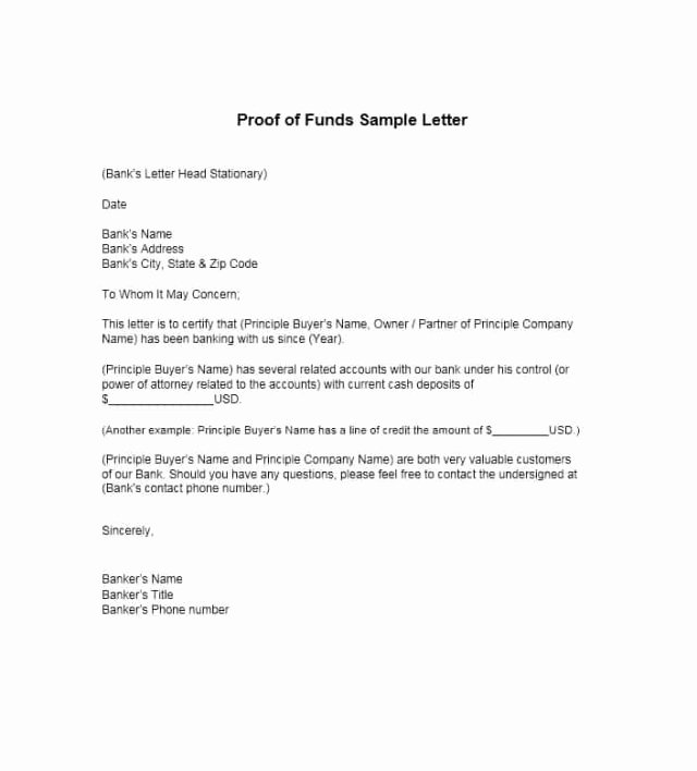 Proof Of Funds Letter Fresh Proof Funds Letter Sample