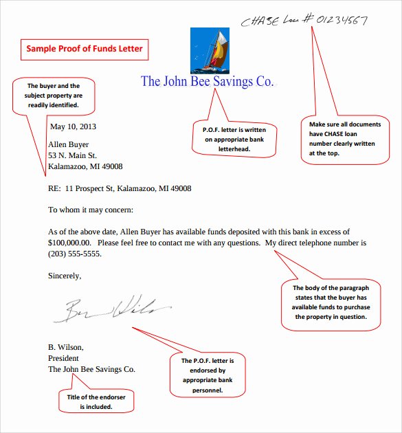 Proof Of Funds Letter New Sample Proof Of Funds Letter 7 Download Free Documents