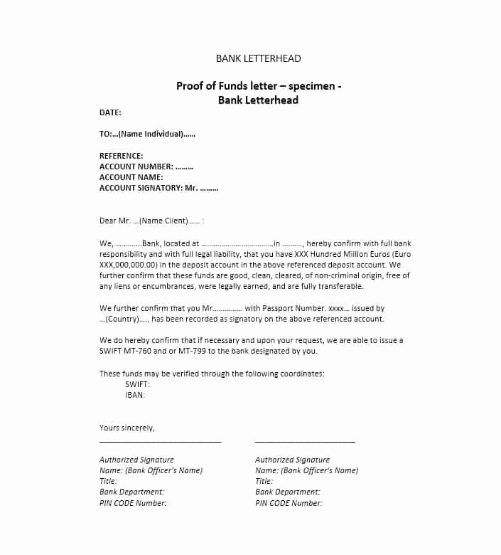 Proof Of Funds Letter Template Beautiful 25 Best Proof Of Funds Letter Templates Template Lab