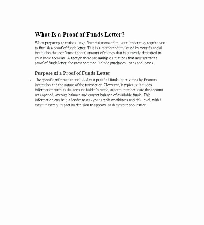 Proof Of Funds Letter Template Fresh 25 Best Proof Of Funds Letter Templates Template Lab