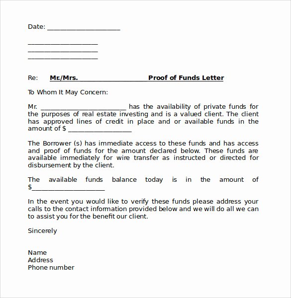 Proof Of Funds Letter Template Fresh Sample Proof Of Funds Letter 7 Download Free Documents