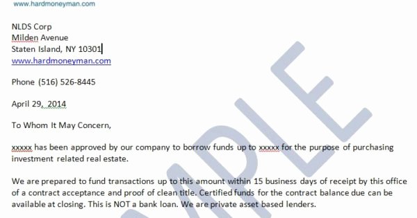 Proof Of Funds Letter Template Inspirational Proof Of Funds Letter – Nationwide Hard Money Lenders for