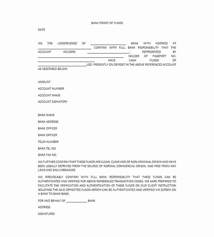 Proof Of Funds Letter Template Lovely 25 Best Proof Of Funds Letter Templates Template Lab