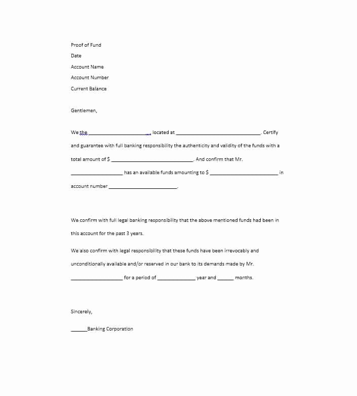Proof Of Funds Letter Template Luxury 25 Best Proof Of Funds Letter Templates Template Lab