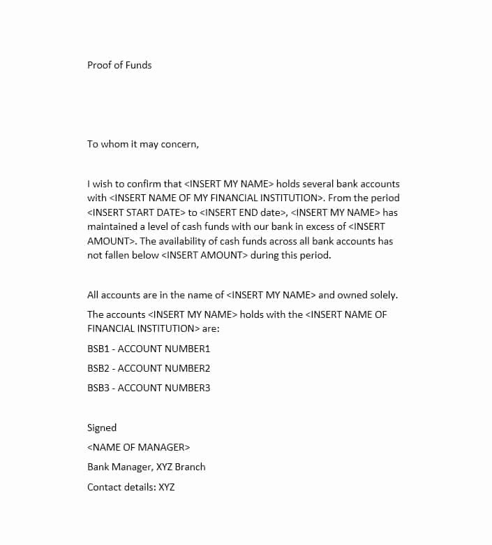 Proof Of Funds Letter Template Unique 25 Best Proof Of Funds Letter Templates Template Lab
