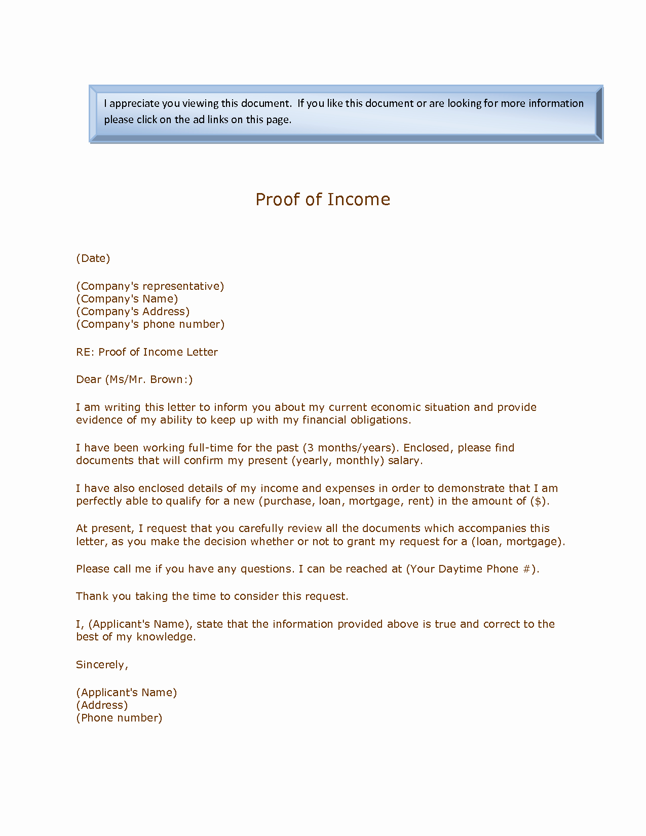 Proof Of No Income Letter Sample Fresh Best S Of Printable Proof In E Letter Free