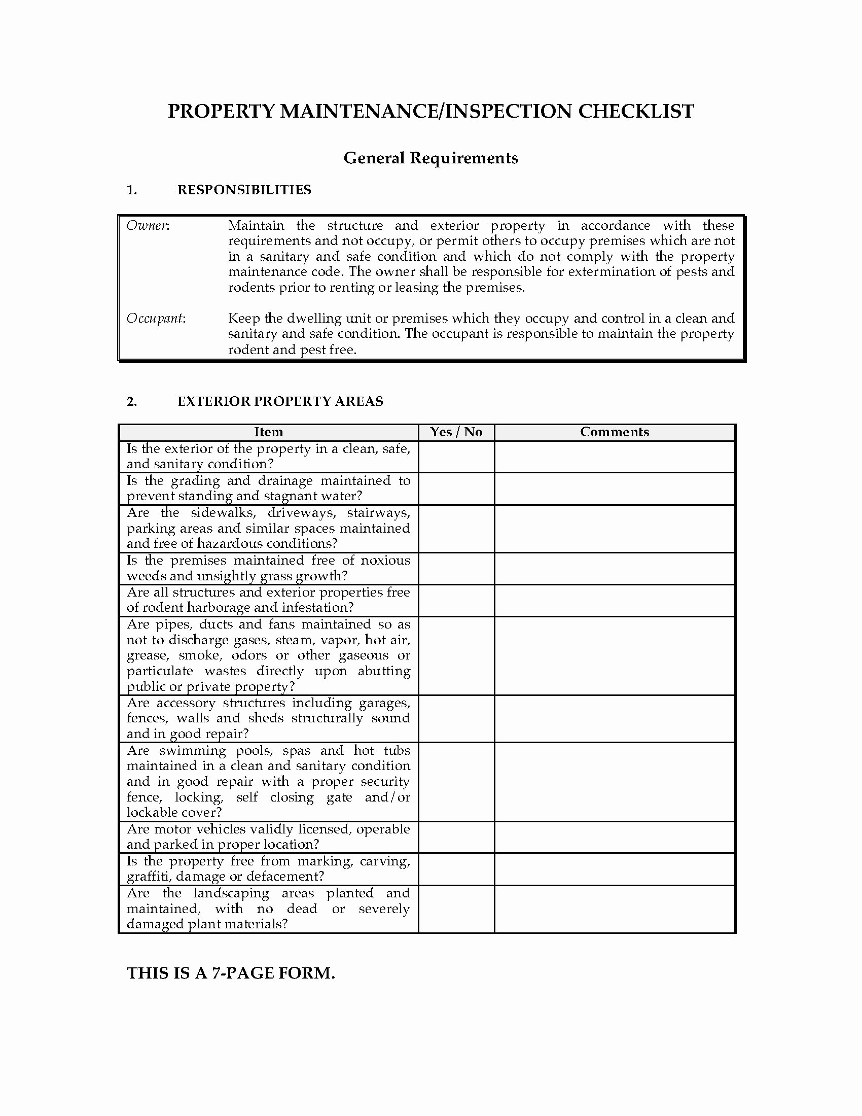 Property Management Maintenance Checklist Template Best Of Property Maintenance Inspection Checklist