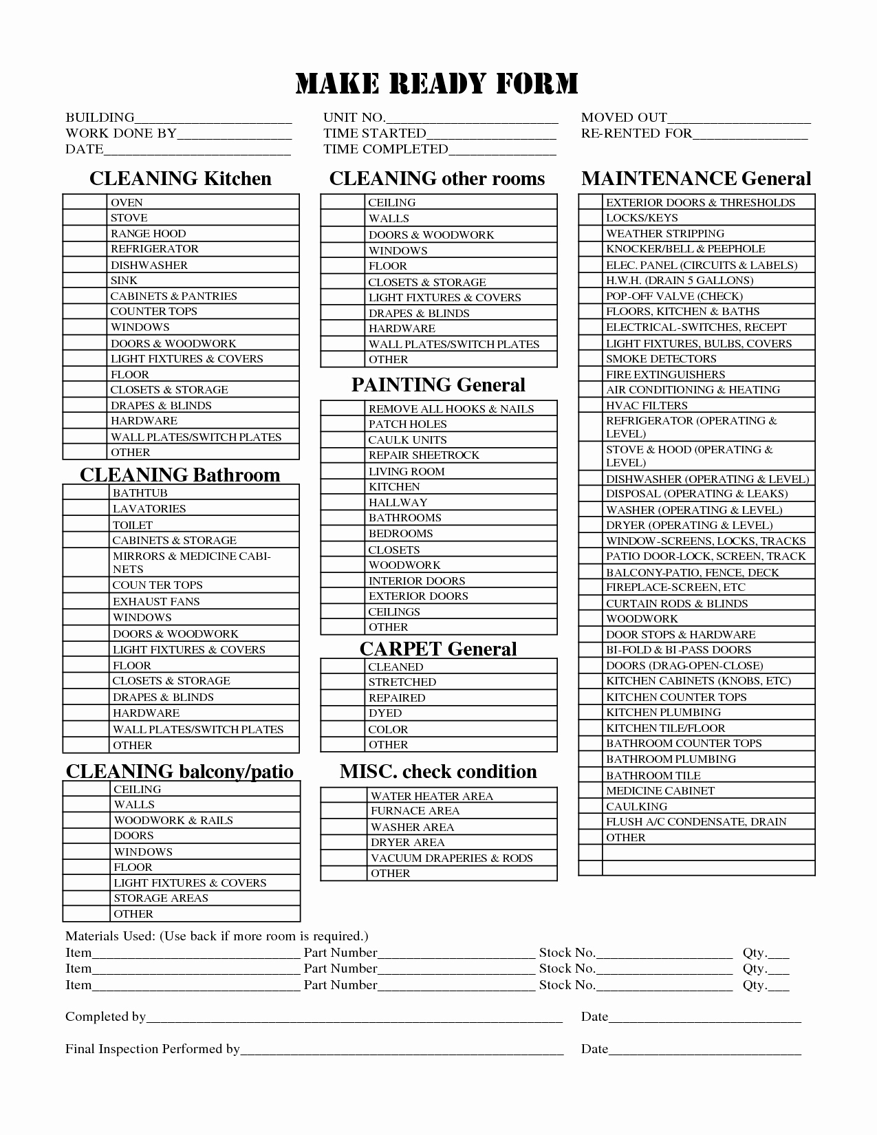 Property Management Maintenance Checklist Template Elegant Check List for Apartment Make Ready Google Search