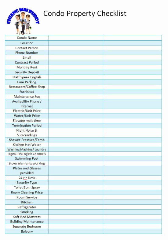 Property Management Maintenance Checklist Template Elegant Thailand Apartment Condo