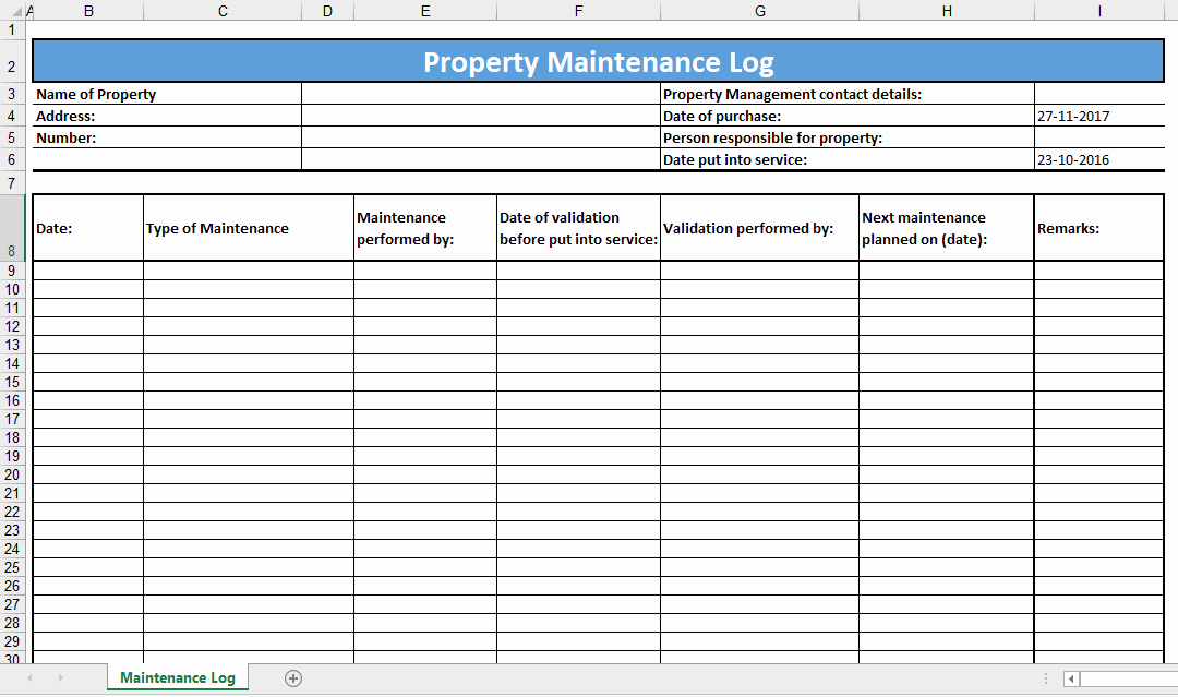 Property Management Maintenance Checklist Template Fresh Free Property Maintenance Log Template