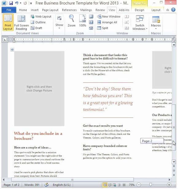 Prospectus Template Word Beautiful Free Business Brochure Template for Word 2013