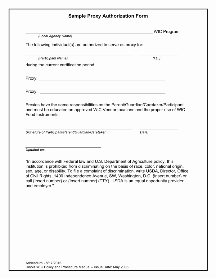 Proxy Letter Template Inspirational Sample Proxy Authorization form In Word and Pdf formats