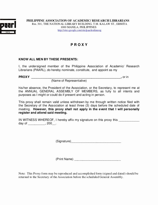 Proxy Letter Template Unique Proxy form