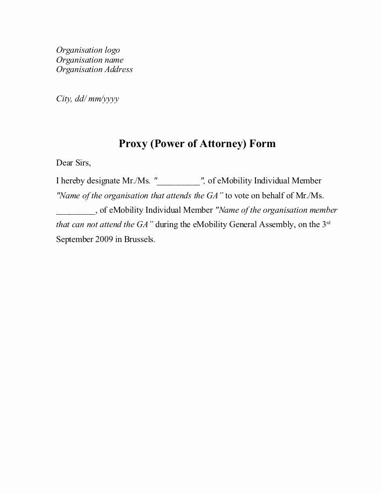 Proxy Letter Template Unique Proxy Power Of attorney form