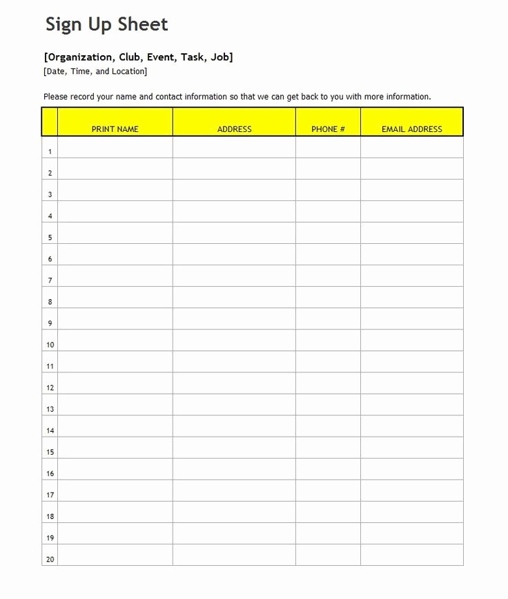 Pto Sign Up Sheet Template Best Of Sign Up Sheet Template 11 Sign Up Sheet