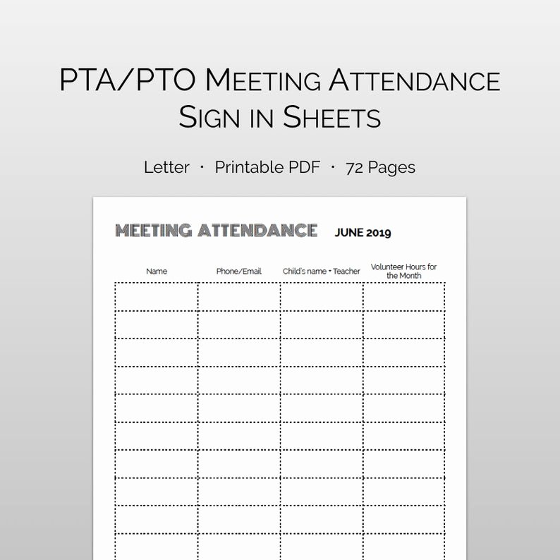 Pto Sign Up Sheet Template Elegant Pto Meeting attendance Sign In Volunteer Hour Tracking