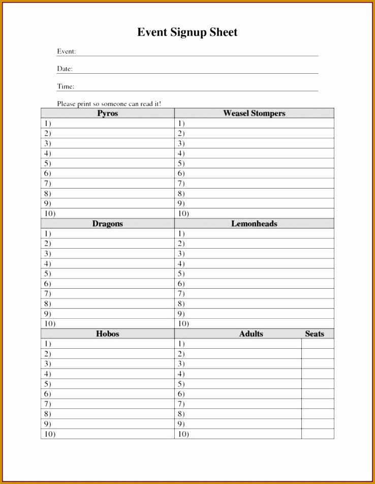 Pto Sign Up Sheet Template Inspirational 5 Meeting Sign In Sheet Template