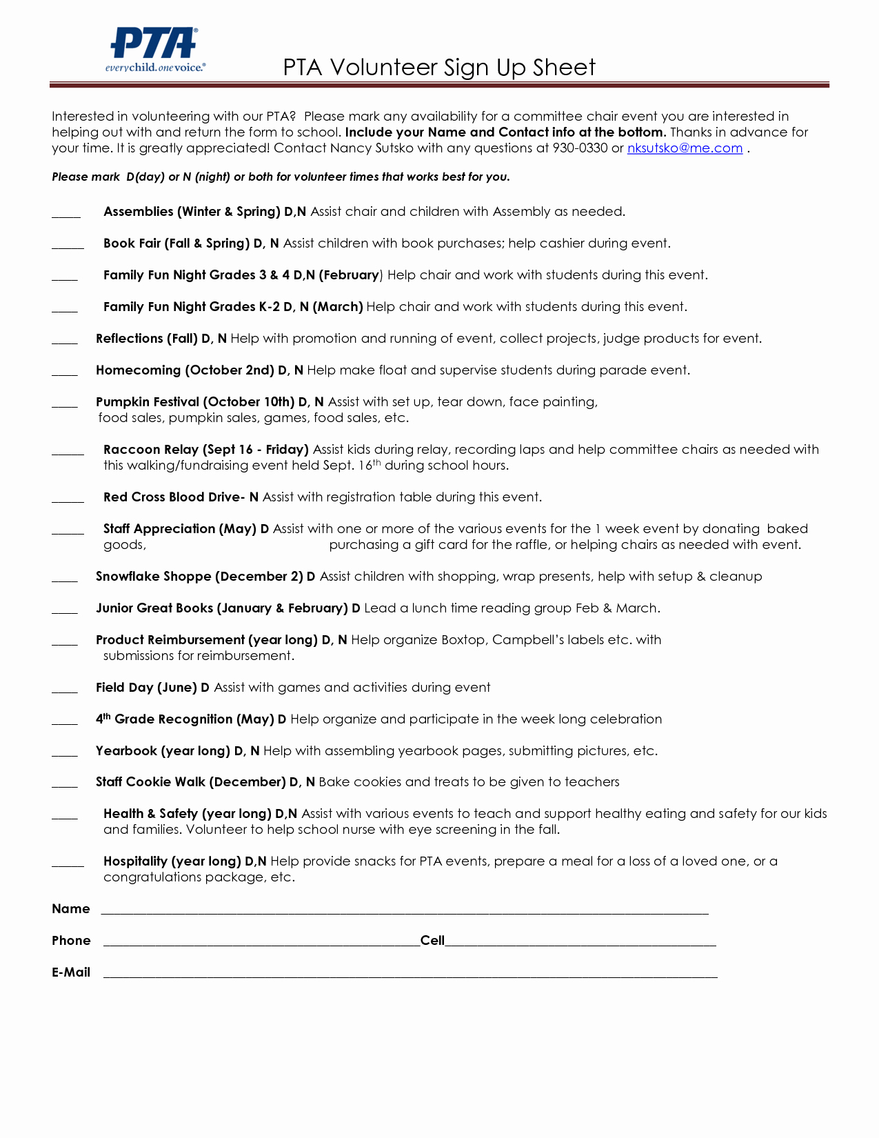 Pto Sign Up Sheet Template Inspirational Pta Volunteer Sign Up Sheets Google Search