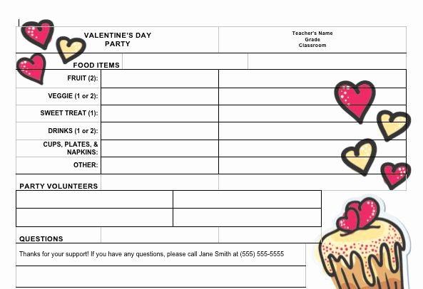 Pto Sign Up Sheet Template Lovely Sign Up Sheet for Valentine S Day Classroom Party From Pto