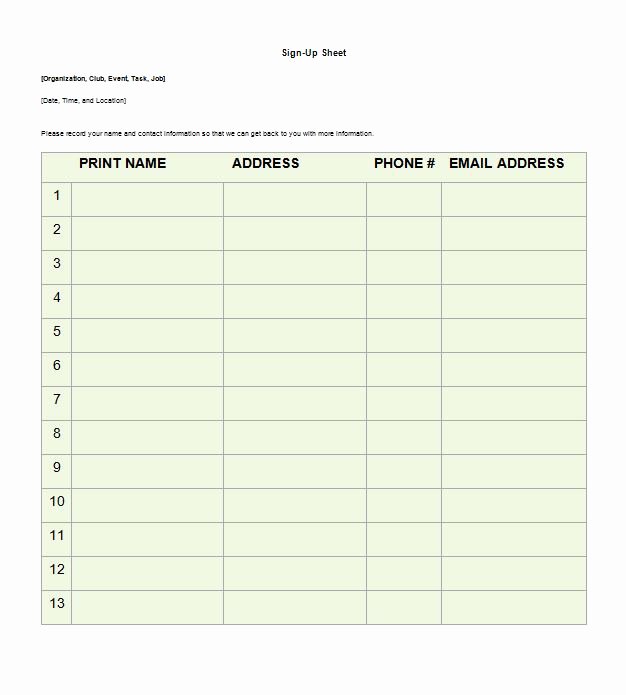 Pto Sign Up Sheet Template Unique 40 Sign Up Sheet Sign In Sheet Templates Word &amp; Excel