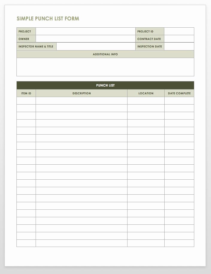 Punch List Template Excel Awesome Free Punch List Templates