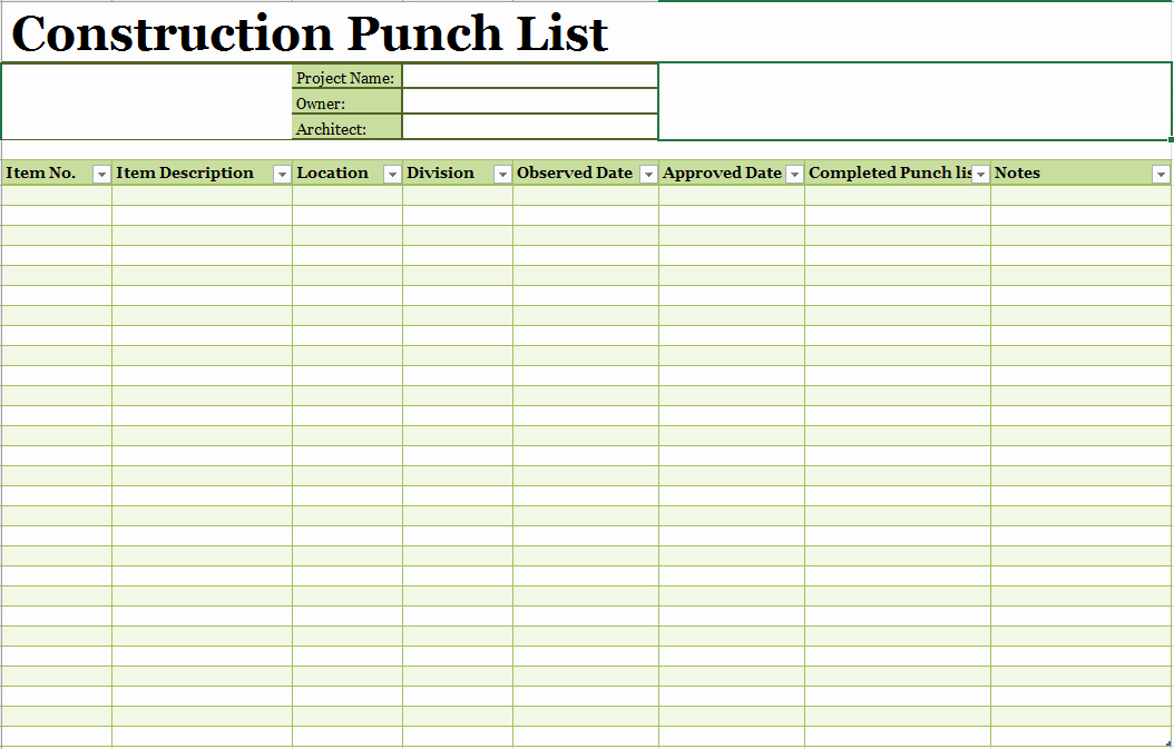 Punch List Template Excel Beautiful 15 Free Construction Punch List Templates Ms Fice