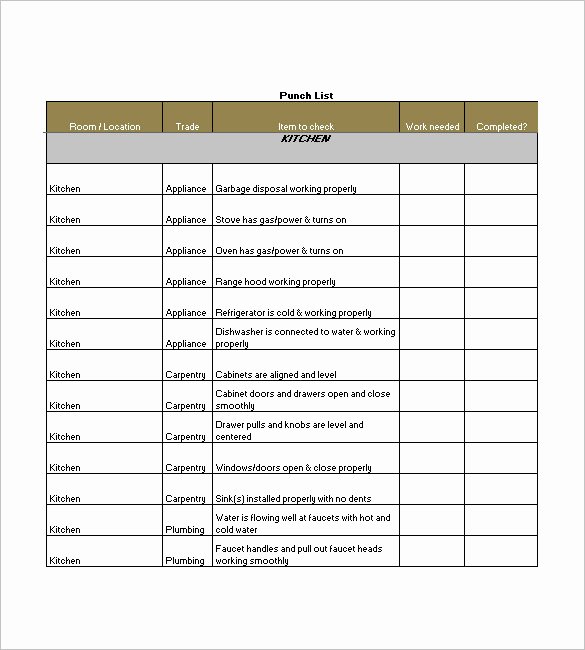 Punch List Template Excel Beautiful Punch List Template – 8 Free Sample Example format