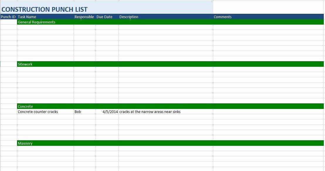 Punch List Template Excel Best Of 7 Free Sample Construction Punch List Templates