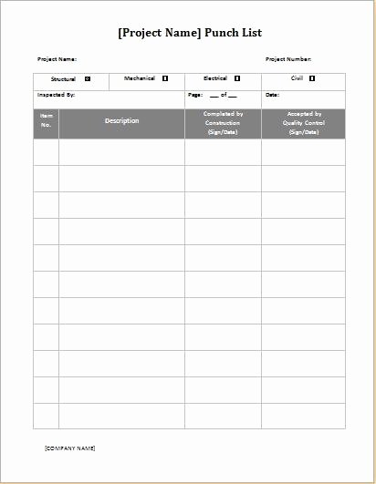 Punch List Template Excel Elegant Punch List Template