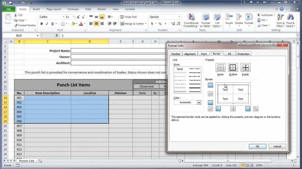 Punch List Template Excel Fresh Excel 2010 Construction Punch List Part I Create Table