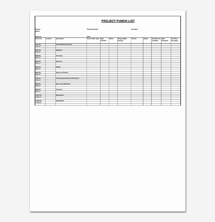 Punch List Template Excel Fresh Punch List Template 14 Word Excel Pdf format