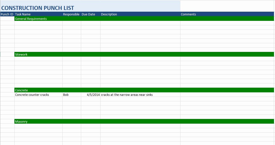 Punch List Template Excel Inspirational 7 Free Sample Construction Punch List Templates