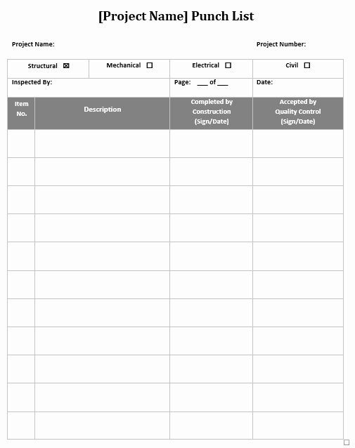 Punch List Template Excel Lovely 7 Free Sample Construction Punch List Templates