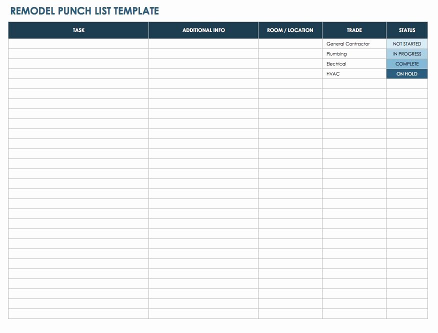 Punch List Template Excel Luxury Free Punch List Templates