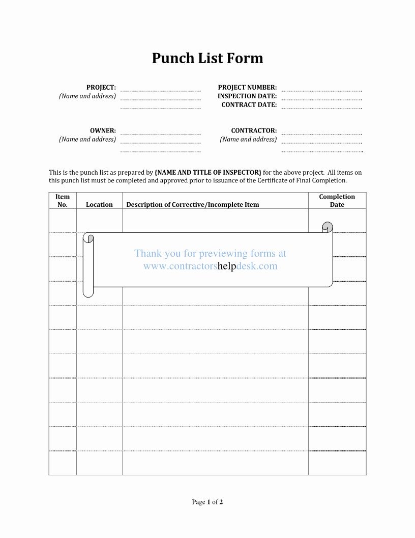 Punch List Template Excel New Punch List forms – Emmamcintyrephotography