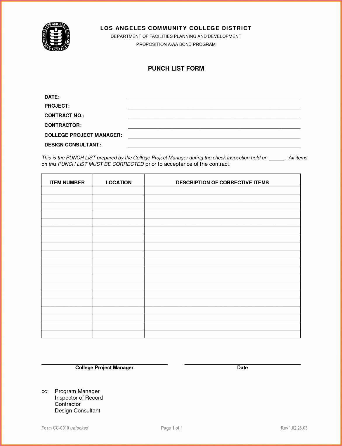 Punch List Template Word Elegant 6 Construction Punch List Template Excel Exceltemplates