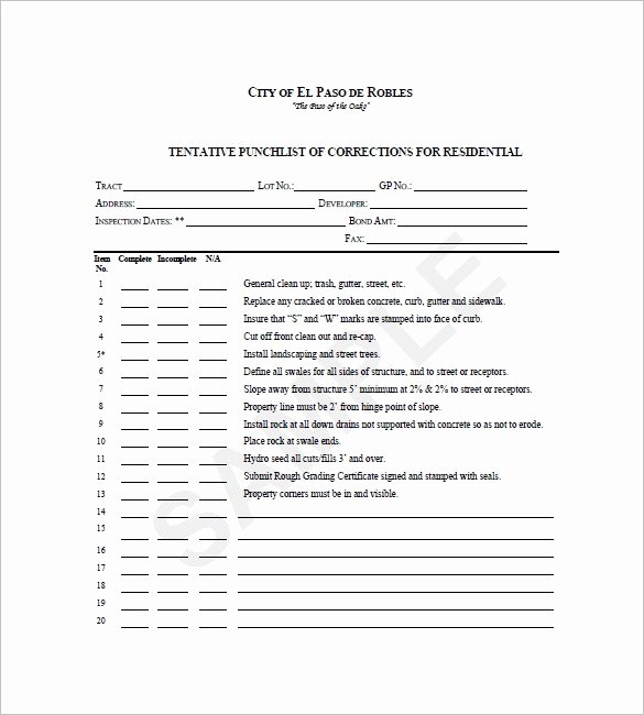 Punch List Template Word Elegant Punch List