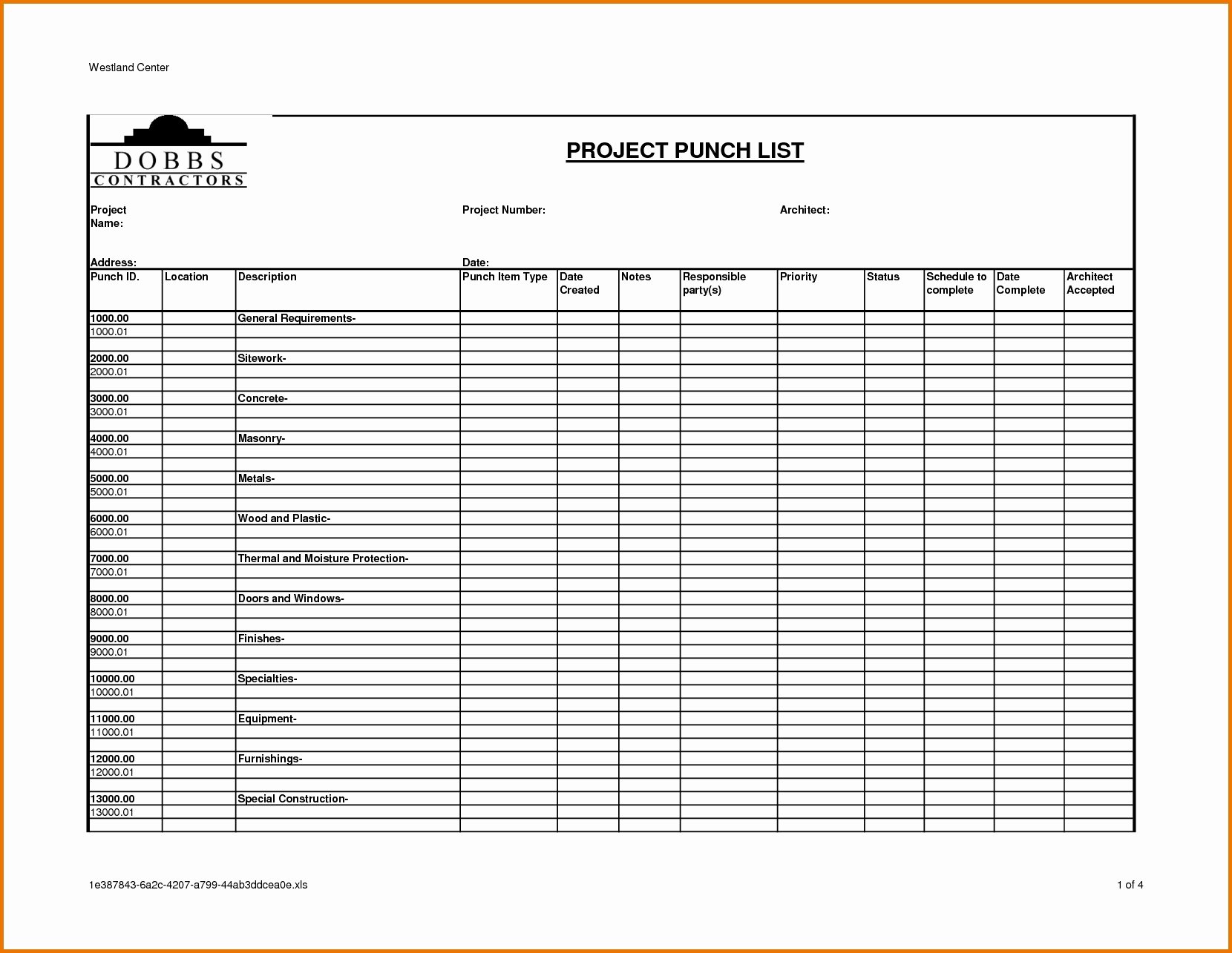 Punch List Template Word Inspirational Punch List Template