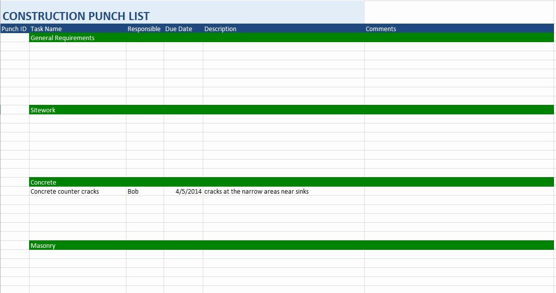 Punch List Template Word Lovely 7 Free Sample Construction Punch List Templates