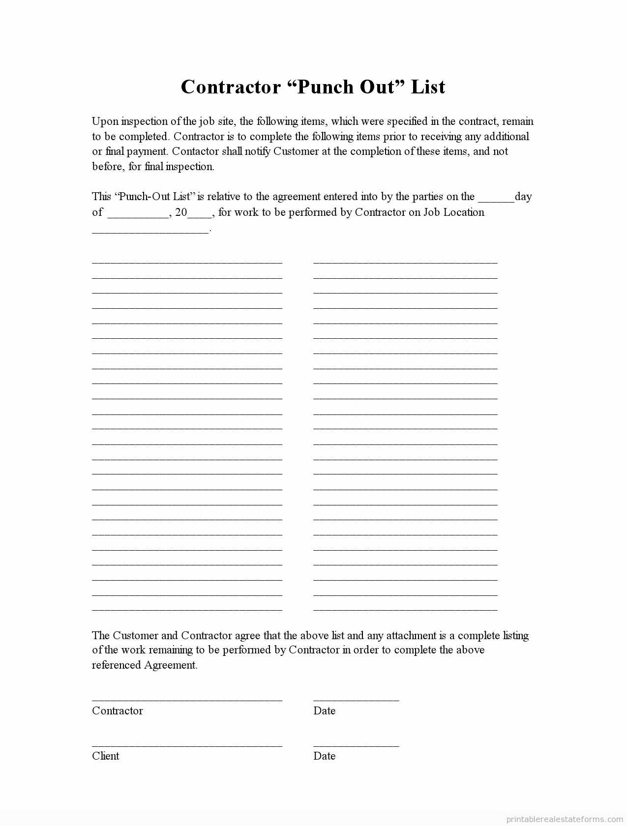 Punch List Template Word Lovely Free Printable Punch Out List form Pdf &amp; Word