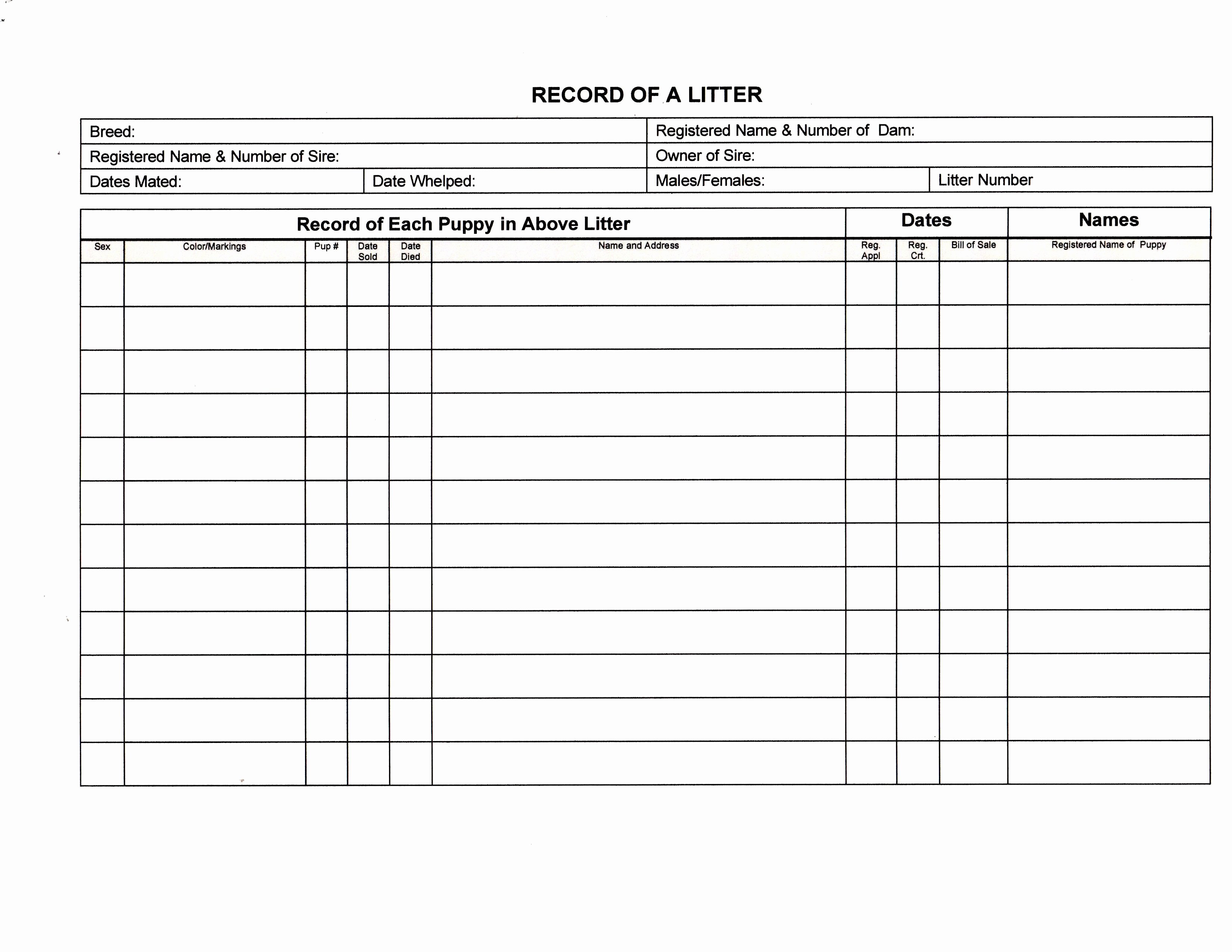 Puppy Record Template Awesome Litter Record Chart In the Whelping Room