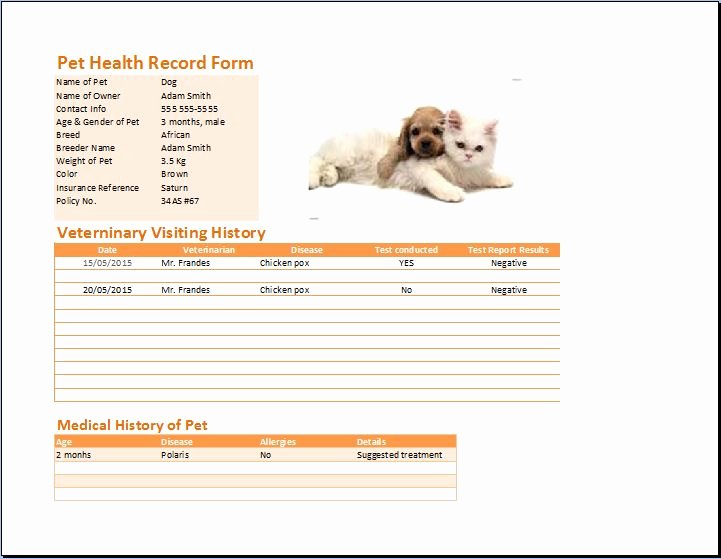 Puppy Record Template Awesome Ms Excel Pet Health Record Table Template Word Templates